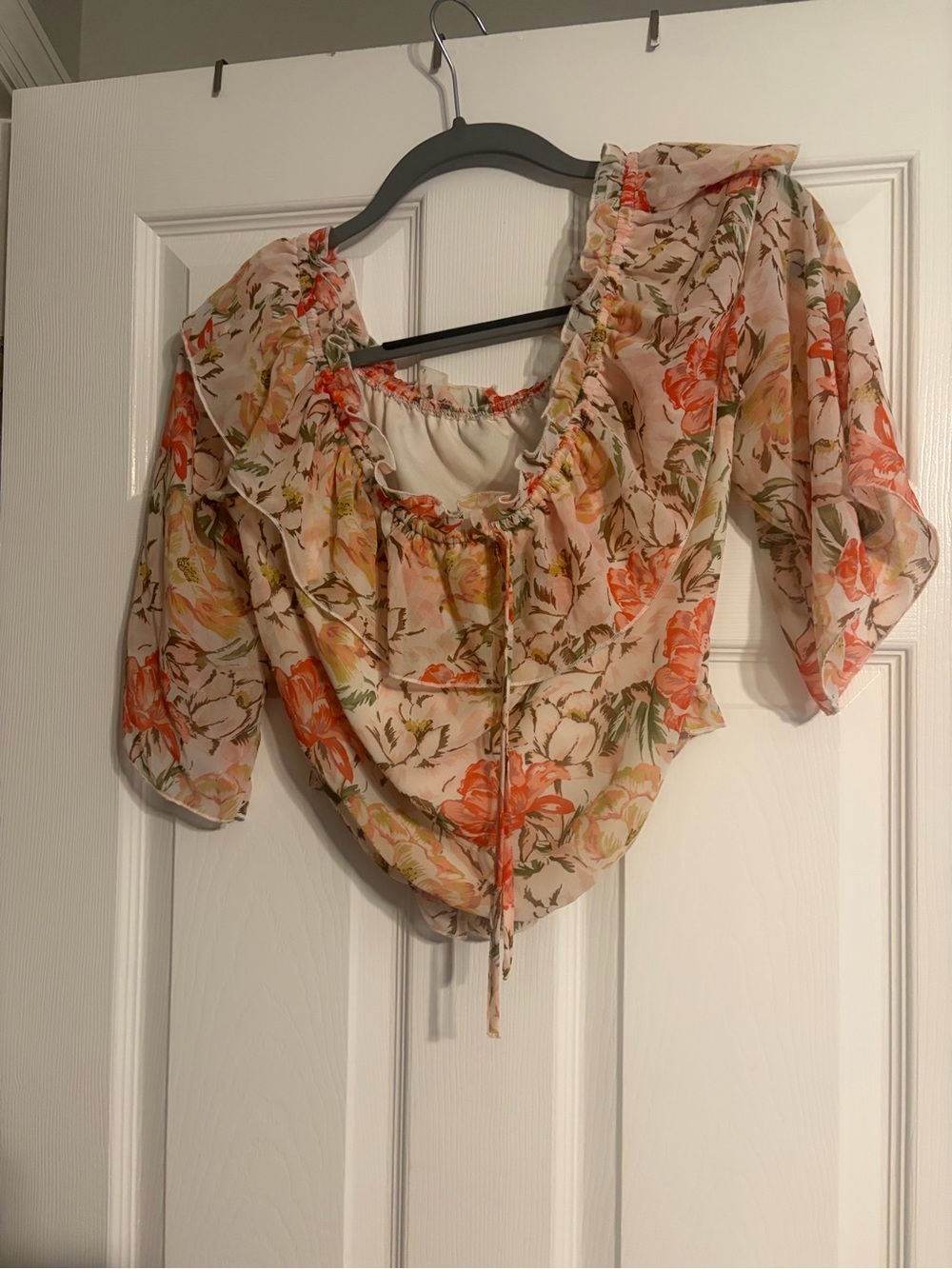 Women’s Floral Peasant Blouse - Peach Floral